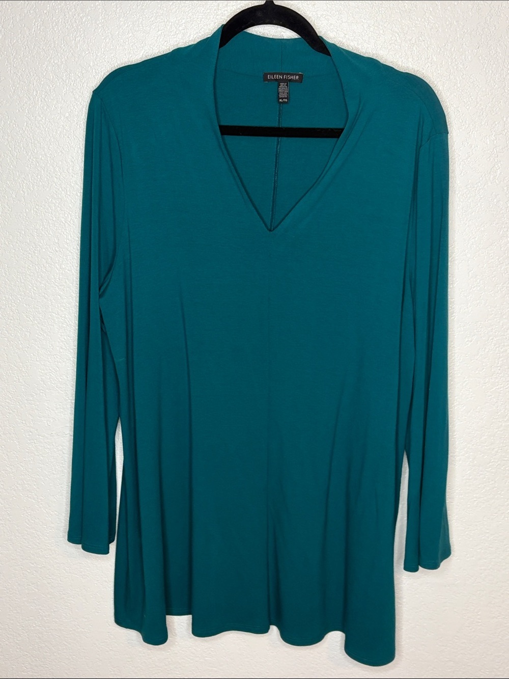 Eileen Fisher Teal Long Sleeve Stretch Jersey Tunic Top Size XL Lagenlook